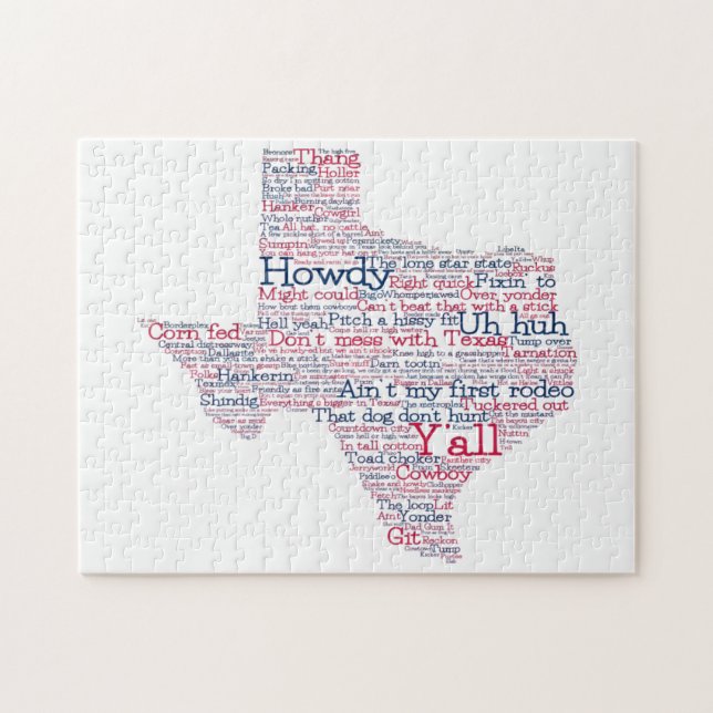 Puzzle Texas USA Jerga Mapa de Arte de Palabra Rompecabez (Horizontal)