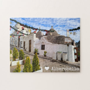 Puzzle texto personalizado, casas de trulli en Alberobell