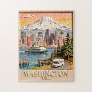 Puzzle Textura de la silueta de la ciudad de Seattle, Was