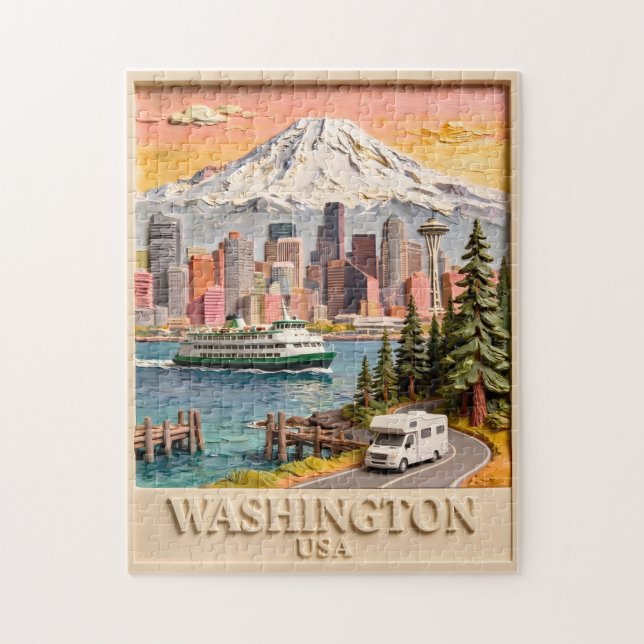 Puzzle Textura de la silueta de la ciudad de Seattle, Was (Vertical)
