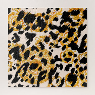 Puzzle Textura de leopardo: patrón barroco dorado.