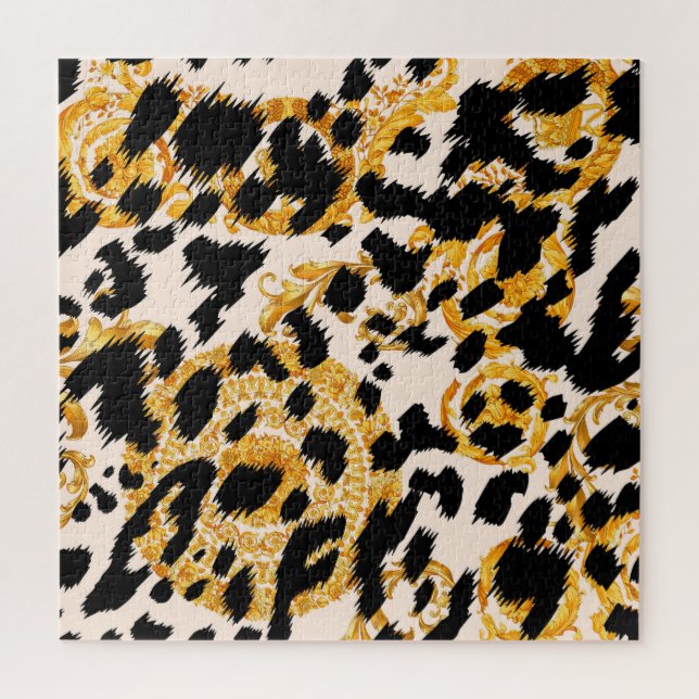 Puzzle Textura de leopardo: patrón barroco dorado. (Vertical)