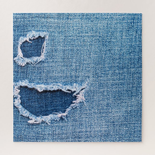 Puzzle Textura de tela de denim desgarrada, tonos azules. (Vertical)