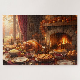 Puzzle Thanksgiving Feast Turkey, Pies & Fireplace Glow