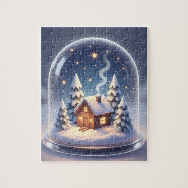 Puzzle The Midnight Glow | Snowy Cabin Cloche (Vertical)