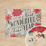 Puzzle The Most Wonderful Time of Year Holiday Floral<br><div class="desc">Celebrate the season with Christmas gifts and home decor featuring a modern holiday floral design paired with whimsical typography that joyfully declares, "It's the Most Wonderful Time of the Year." The cheerful arrangement of seasonal flowers and festive colors brings a contemporary yet cozy touch to your holiday decor, perfect for...</div>