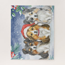 Puzzle Three Cute Christmas Shelties in the Snow
