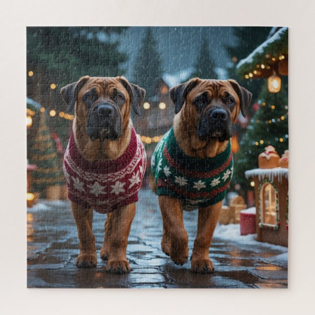 Puzzle Tibetan Mastiff Dogs Christmas Snow Holiday (Vertical)