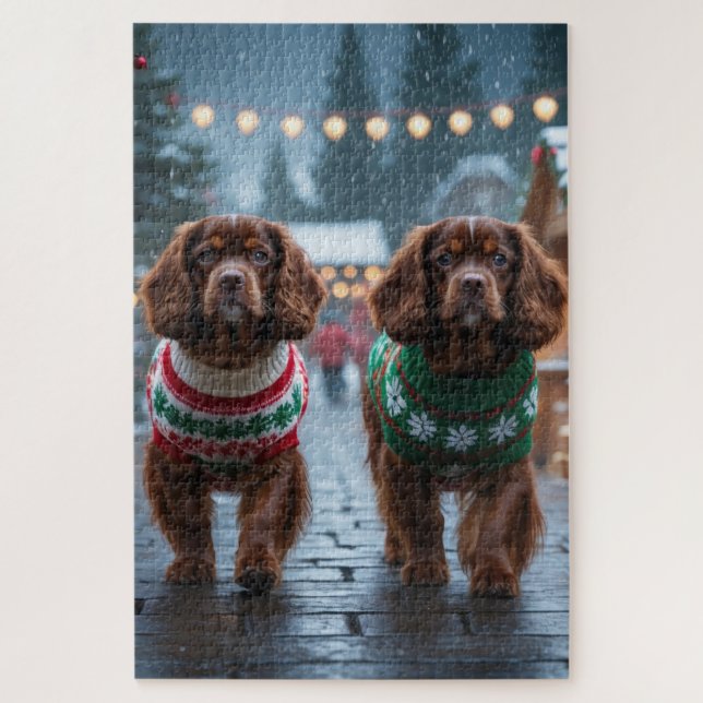 Puzzle Tibetan Spaniel Dogs Christmas Snow Holiday (Vertical)
