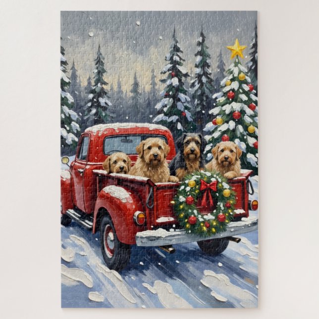 Puzzle Tibetan Terrier Christmas Red Truck Holiday (Vertical)
