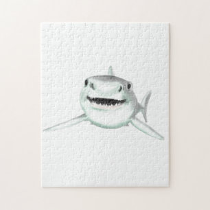 Puzzle tiburón acuarela sonriendo gris verde océano anima