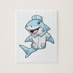 Puzzle Tiburón como enfermera con abrigo