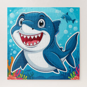 Puzzle Tiburón de dibujos animados sonriendo nadando bajo