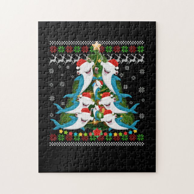 Puzzle Tiburón martillo de Navidad iluminando tiburón (Vertical)