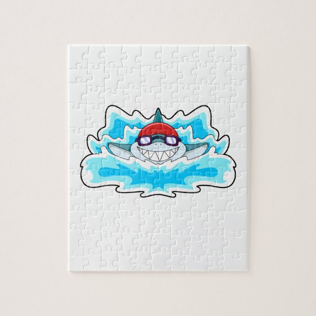 Puzzle Tiburón nadando con gafas nadando (Vertical)
