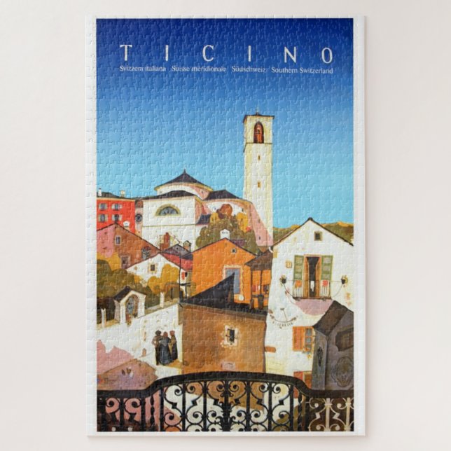 Puzzle Ticino, Suiza Poster de Viajes Vintage (Vertical)