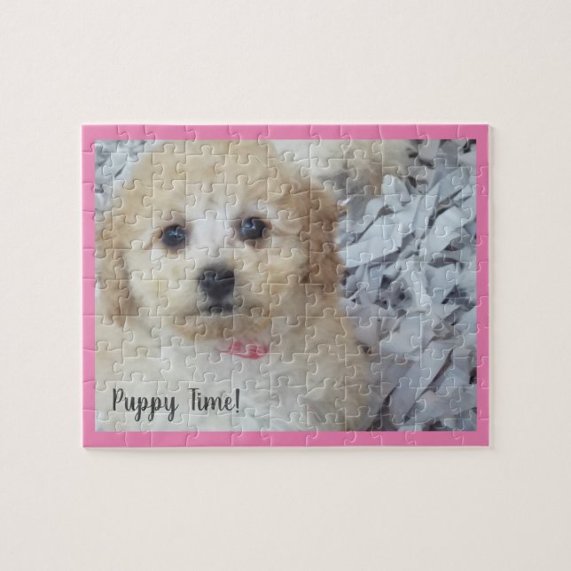 Puzzle Tiempo de cachorro adorable en rosa (Horizontal)