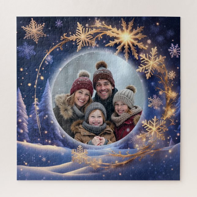 Puzzle Tiempo de Navidades mágicos - copos de nieve dorad (Vertical)