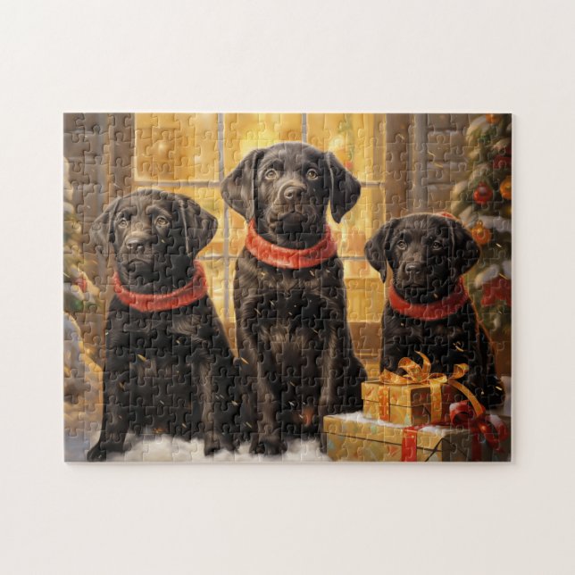 Puzzle Tiempo de Navidades recuperadores de Labrador (Horizontal)