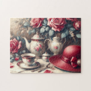 Puzzle Tiempo de Té Rosa Rosa y Taza de Té