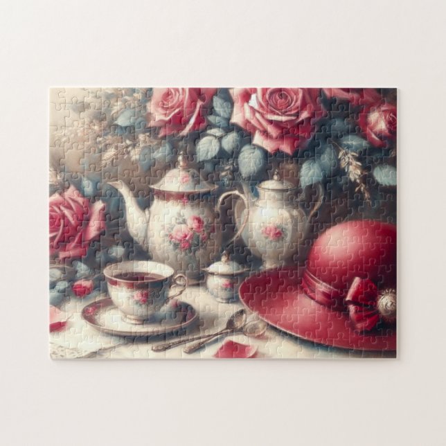 Puzzle Tiempo de Té Rosa Rosa y Taza de Té (Horizontal)