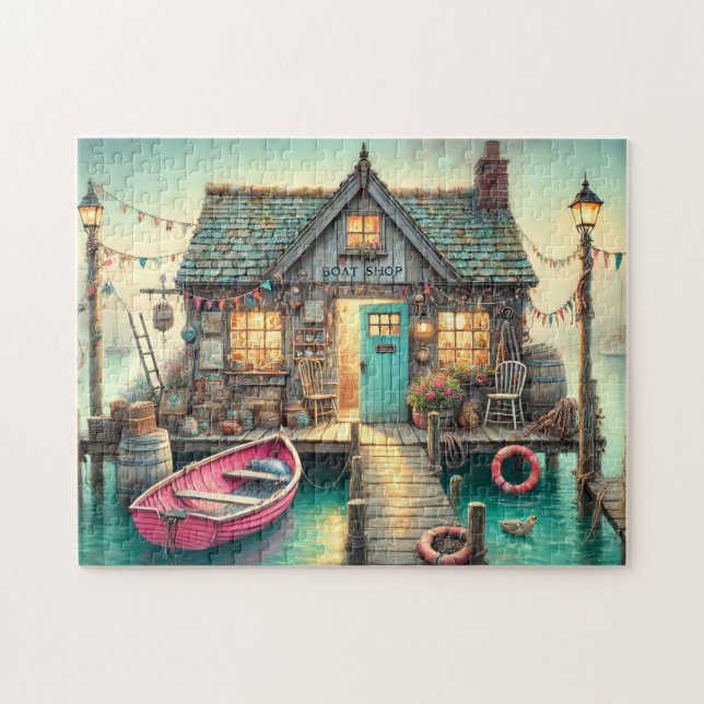 Puzzle Tienda de Barcos Muelle Barquito de Remos Tesoro j (Horizontal)