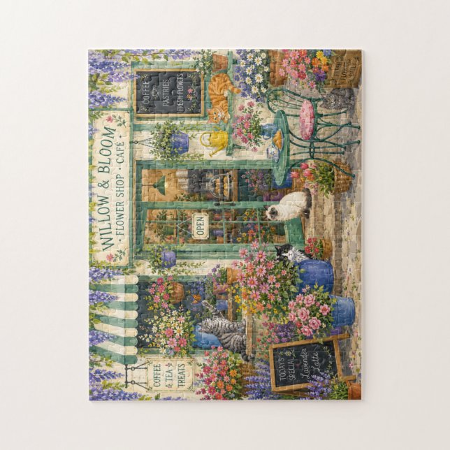 Puzzle Tienda de Flores y Café de Gatos Acogedor Rompecab (Vertical)