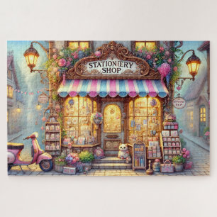 Puzzle Tienda de papelería soñadora Gato acogedor pueblo