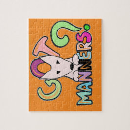 Puzzle ¿TIENEN MANNERS? Arte mascota del Bull Terrier ing