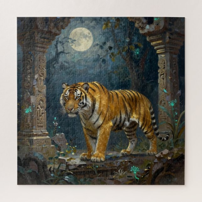 Puzzle Tiger in Ancient Dunes under the Full Moon (Vertical)
