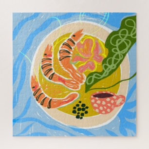 Puzzle Tiger Prawns   Plata de alimentos para el mar de c