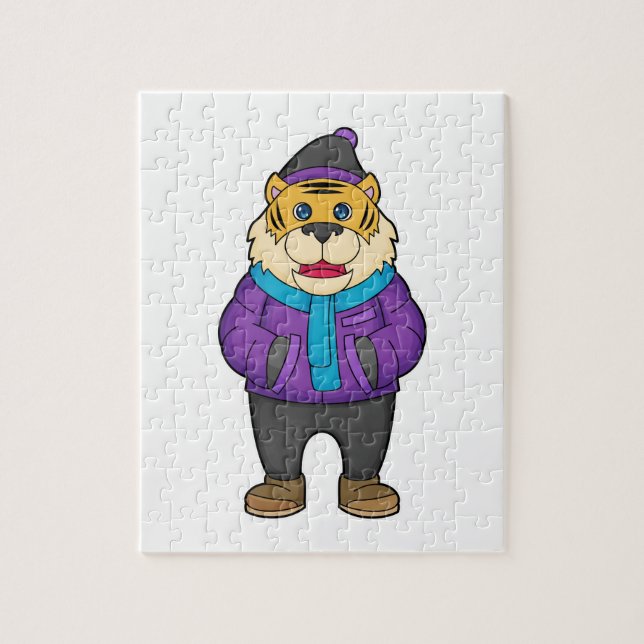 Puzzle Tiger Scarf Beanie (Vertical)