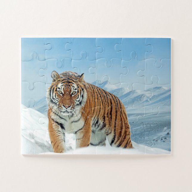 Puzzle Tiger Snow Mountains Animal Photo Trendy (Horizontal)