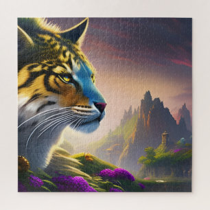 Puzzle Tigre Antiguo Inspecciona su reino, Flores Purpura