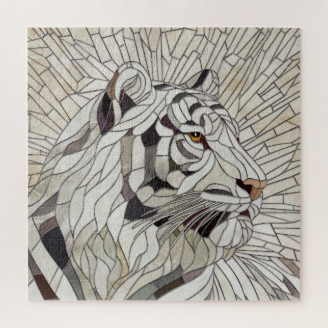 Puzzle Tigre blanco - Arte digital de mosaico de vidrio m (Vertical)