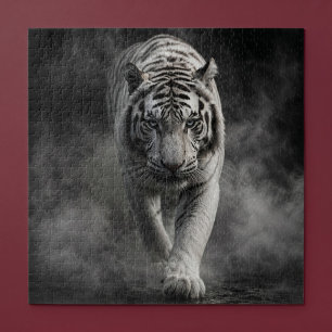 Puzzle Tigre Blanco Caminando a Través del Humo