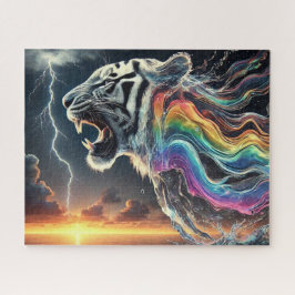 Puzzle Tigre blanco con agua en la neblina arcoiris