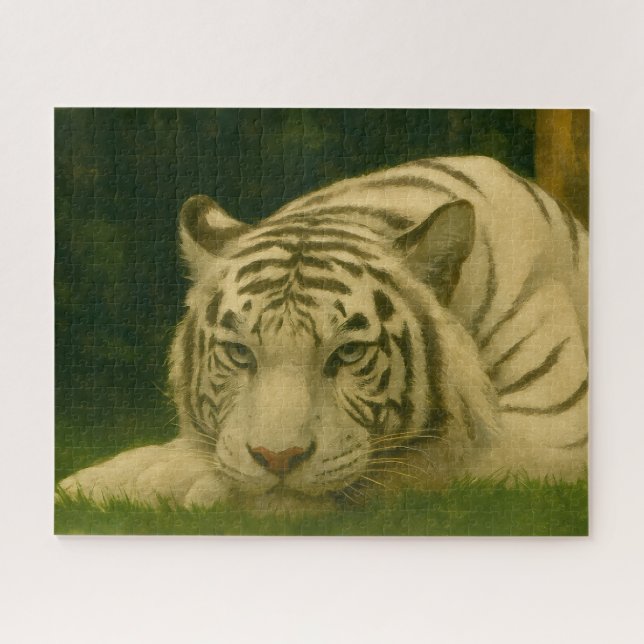 Puzzle Tigre blanco descansando en la sombra de Woodland (Horizontal)