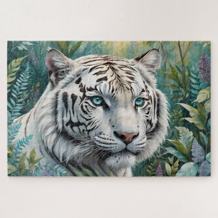 Puzzle Tigre blanco en una selva verde azul