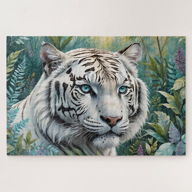 Puzzle Tigre blanco en una selva verde azul (Horizontal)
