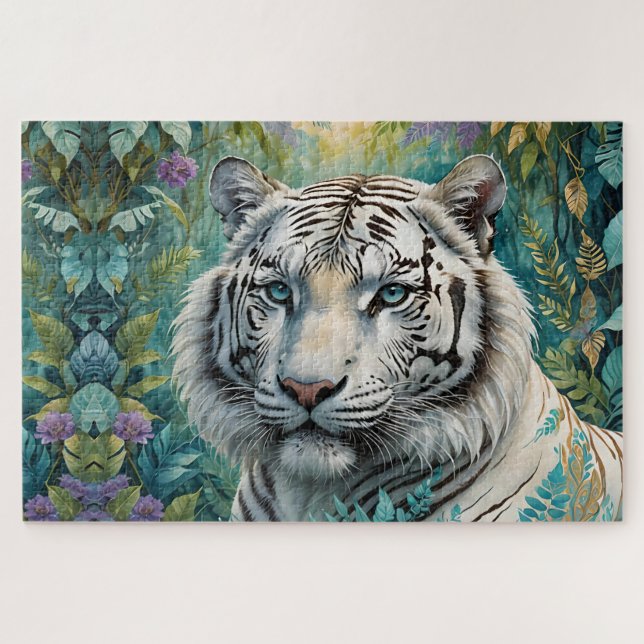 Puzzle Tigre blanco en una selva verde azul (Horizontal)