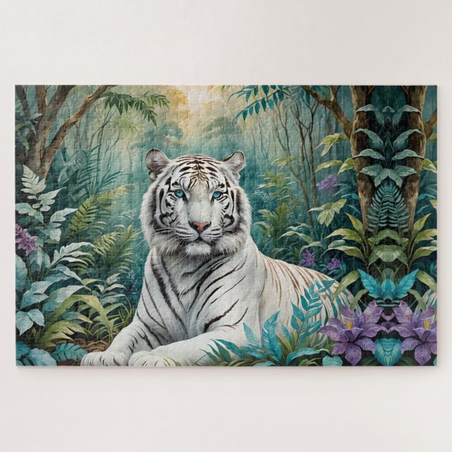 Puzzle Tigre blanco en una selva verde azul (Horizontal)