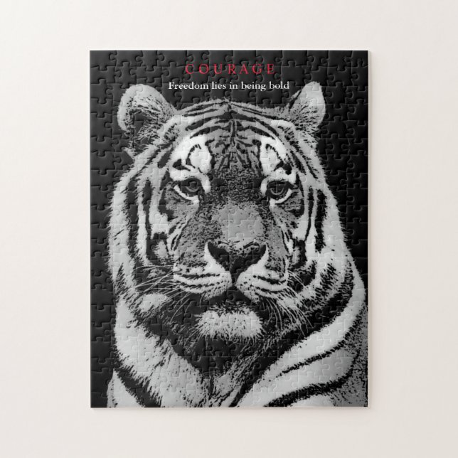 Puzzle Tigre blanco negro de valor motivacional (Vertical)