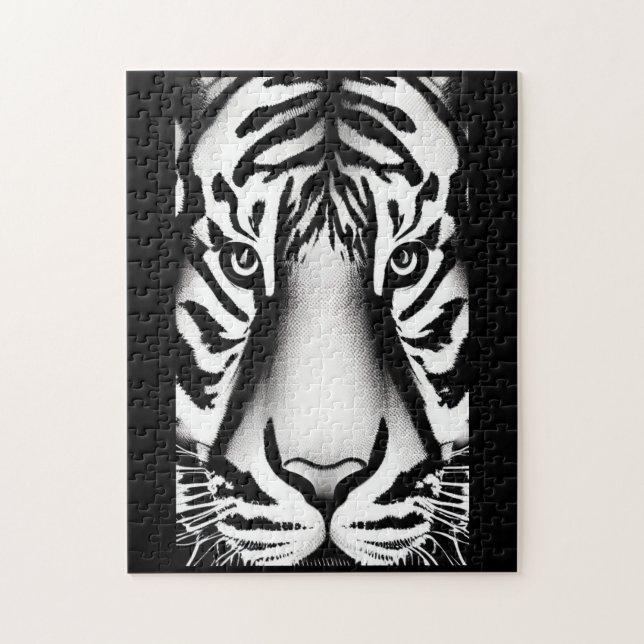 Puzzle Tigre cara rayas blancas negras (Vertical)