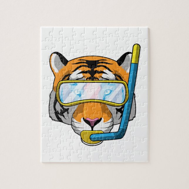 Puzzle Tigre como buzo con tubo de buceo (Vertical)