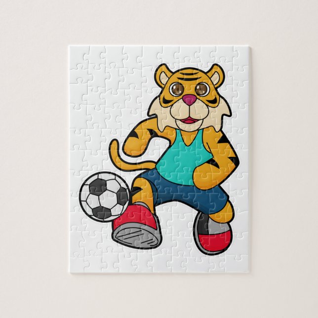 Puzzle Tigre como jugador de fútbol con balón de fútbol (Vertical)
