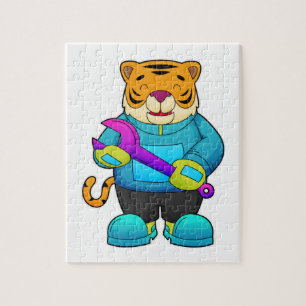 Puzzle Tigre como mecánico con llave