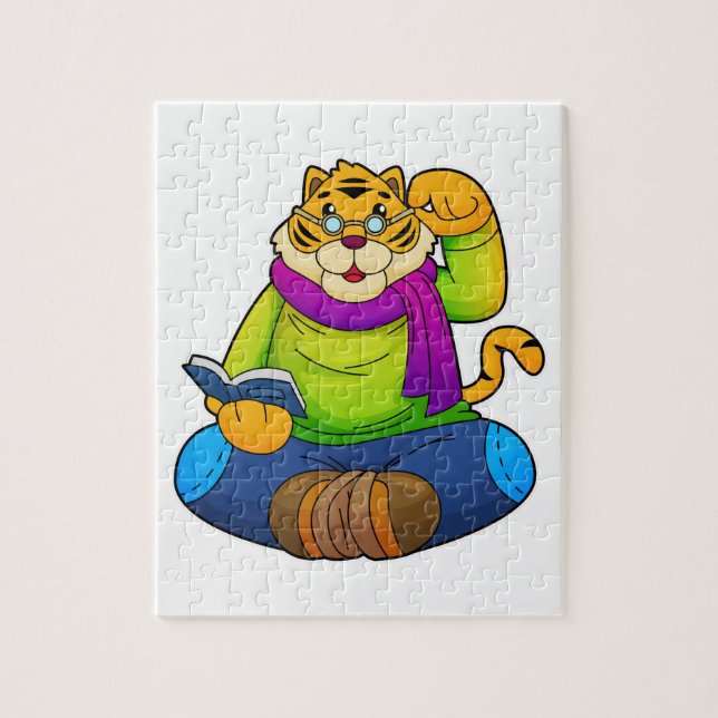 Puzzle Tigre como nervioso con libro (Vertical)