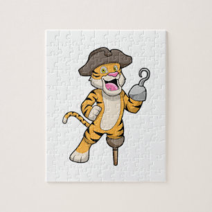 Puzzle Tigre como pirata con pierna de madera y mano enga