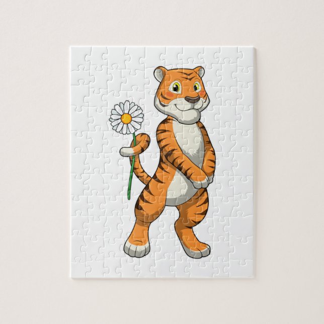 Puzzle Tigre con flores de margarita (Vertical)